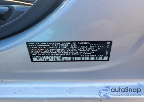 2017 Volkswagen Passat S z USA, uszkodzony, nr VIN 1VWAT7A34HC054163